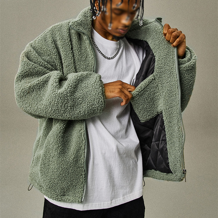 Factory Manufacturer Custom Stand Collar Men's Fleece Jacket Embroidery Zip Up Sherpa Fleece Jacket