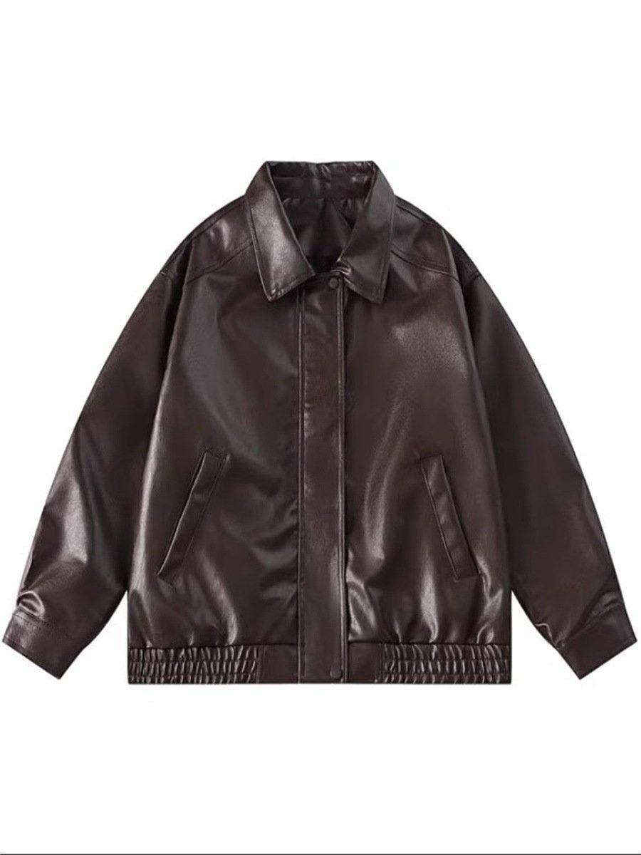 LAYENNE Men's Dyed PU Leather Jacket Plus Size Windproof Hip Hop Varsity with Woven Design Thick for Autumn