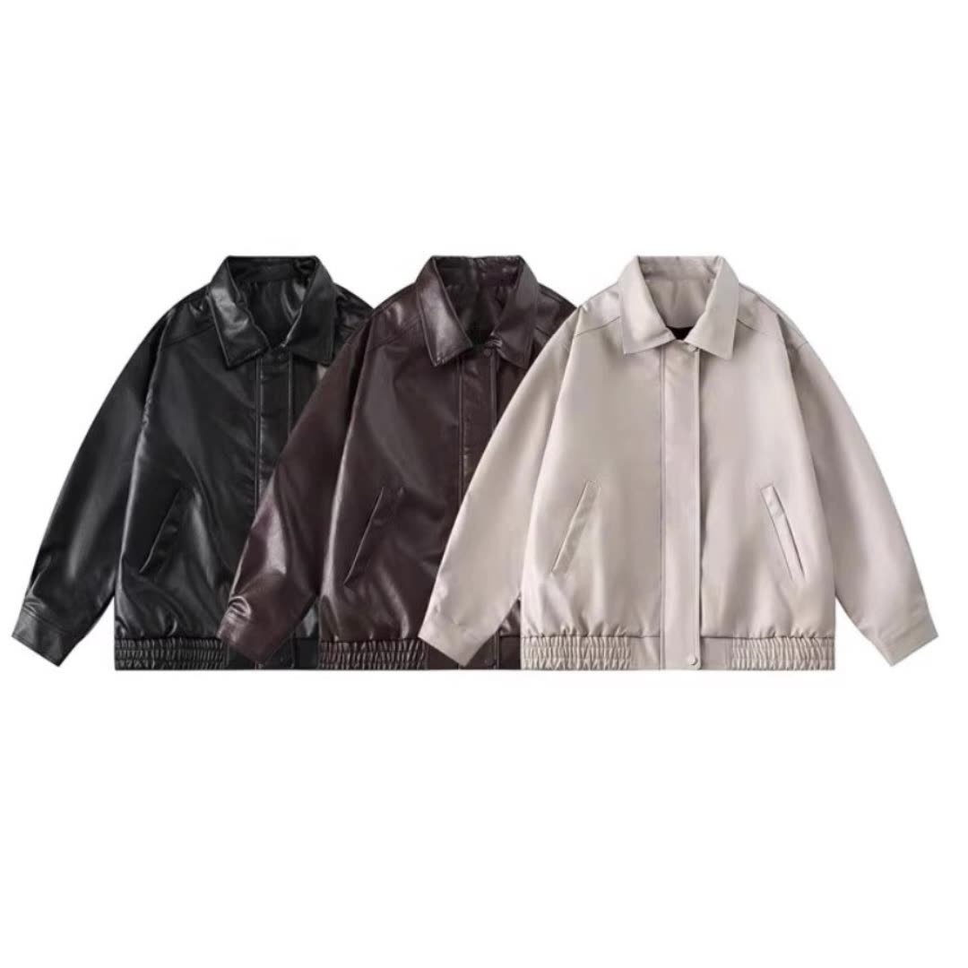 LAYENNE Men's Dyed PU Leather Jacket Plus Size Windproof Hip Hop Varsity with Woven Design Thick for Autumn