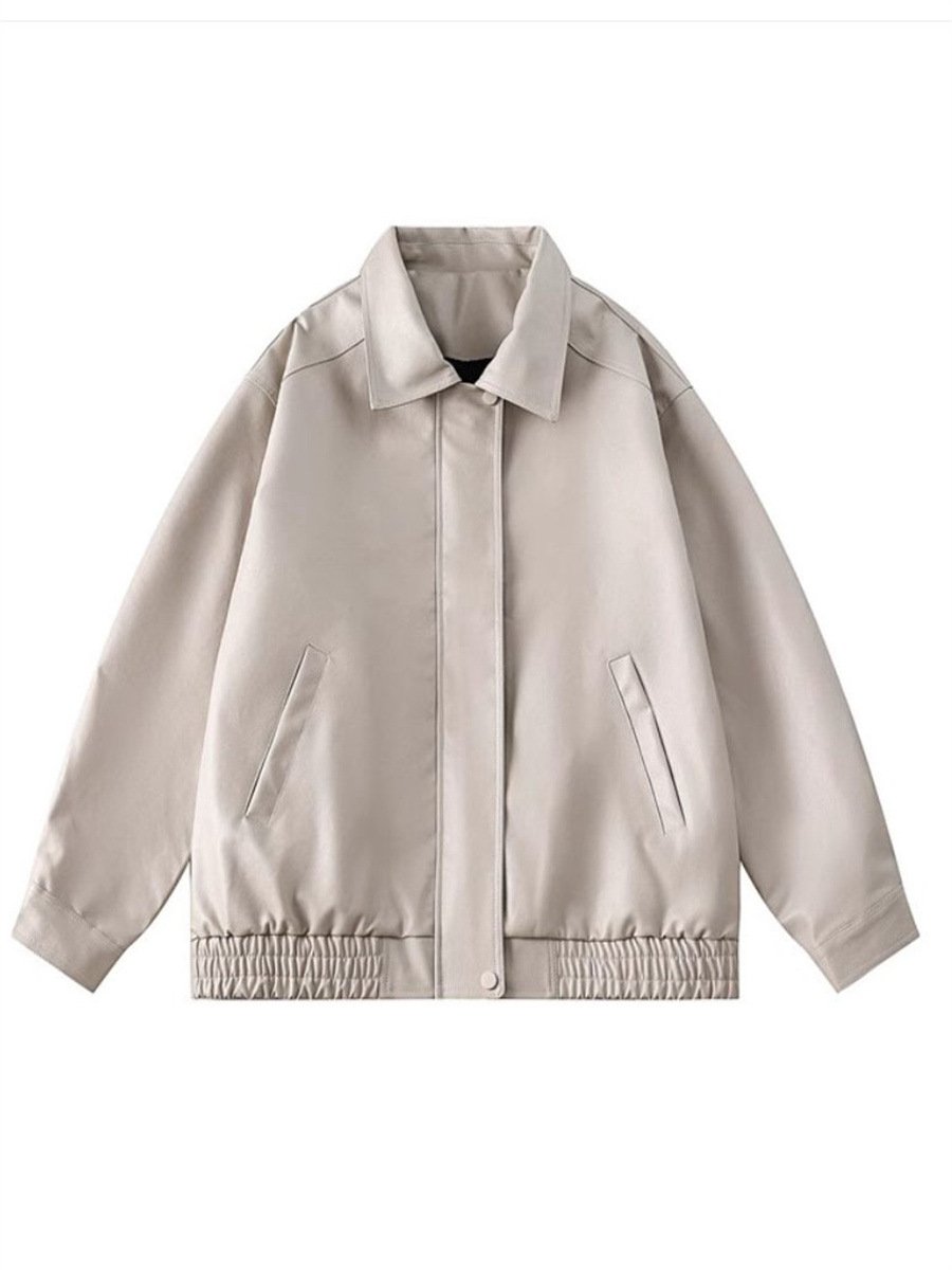 LAYENNE Men's Dyed PU Leather Jacket Plus Size Windproof Hip Hop Varsity with Woven Design Thick for Autumn