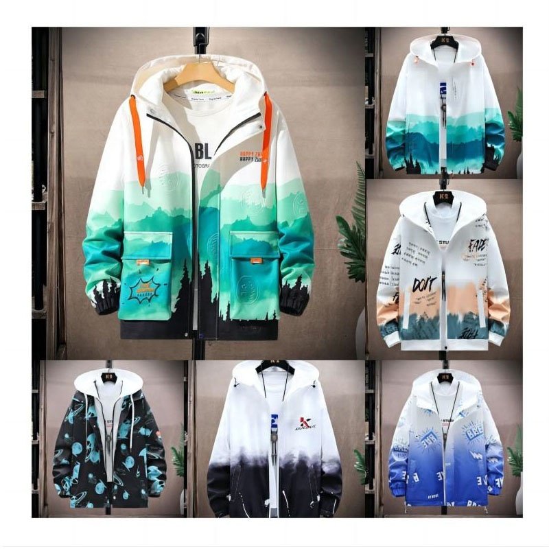 Custom Jacket Men's Self-cultivation Street Windbreaker Lapel Hoodie Autumn Wash Coat Hole Beggar Outfit Hip-hop Bomber Jacket