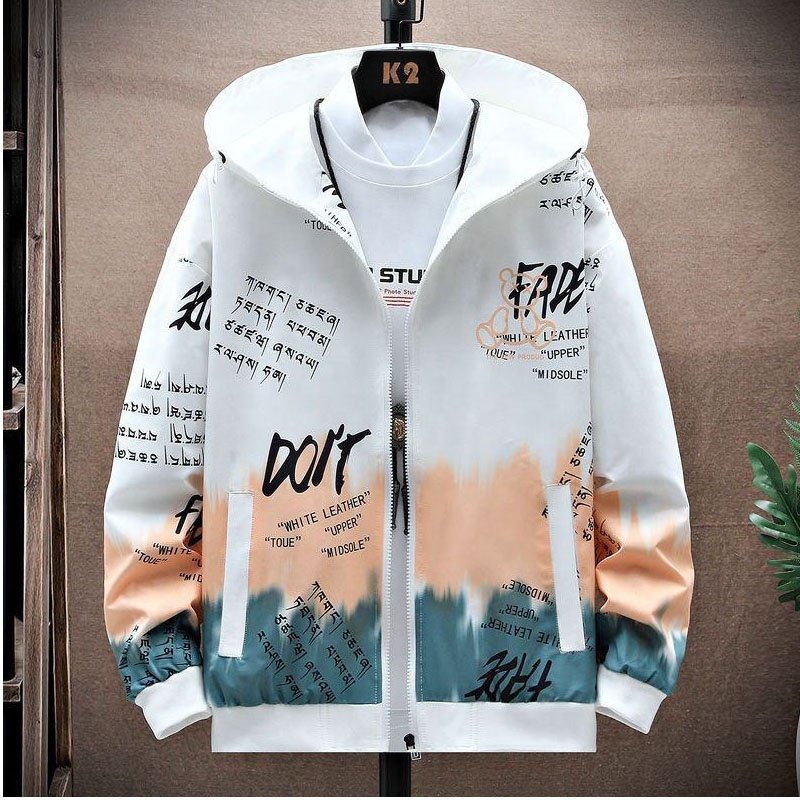 Custom Jacket Men's Self-cultivation Street Windbreaker Lapel Hoodie Autumn Wash Coat Hole Beggar Outfit Hip-hop Bomber Jacket
