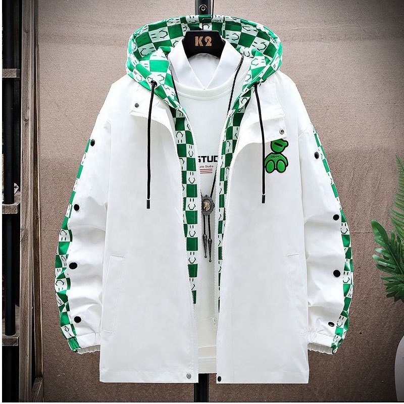Custom Jacket Men's Self-cultivation Street Windbreaker Lapel Hoodie Autumn Wash Coat Hole Beggar Outfit Hip-hop Bomber Jacket