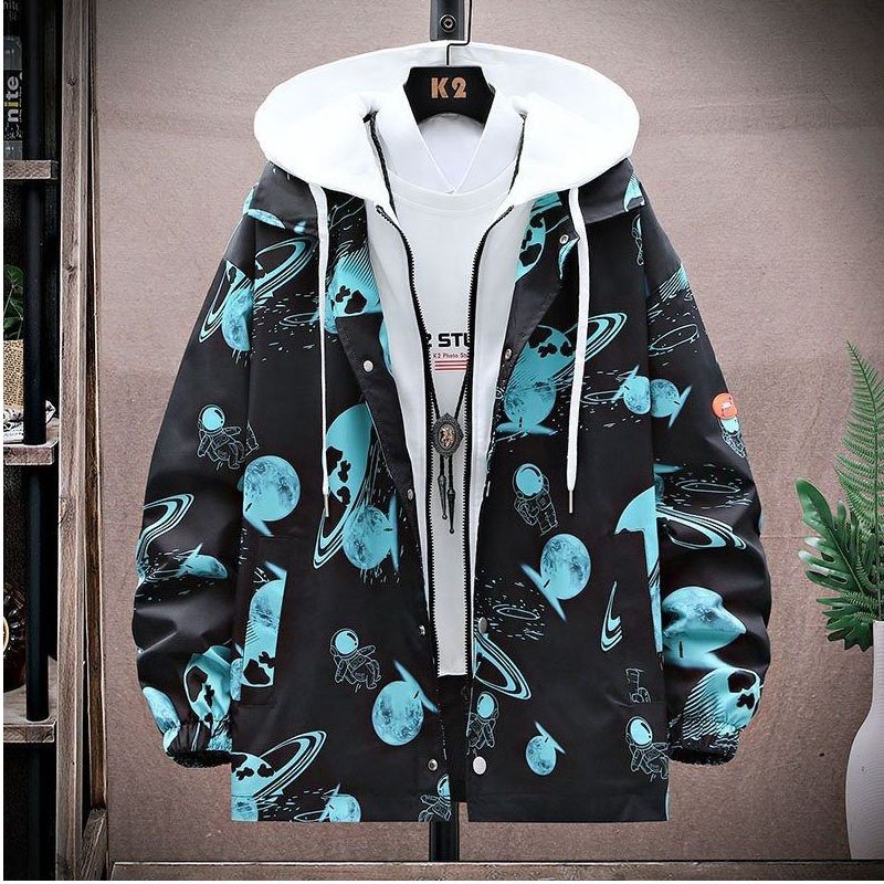 Custom Jacket Men's Self-cultivation Street Windbreaker Lapel Hoodie Autumn Wash Coat Hole Beggar Outfit Hip-hop Bomber Jacket