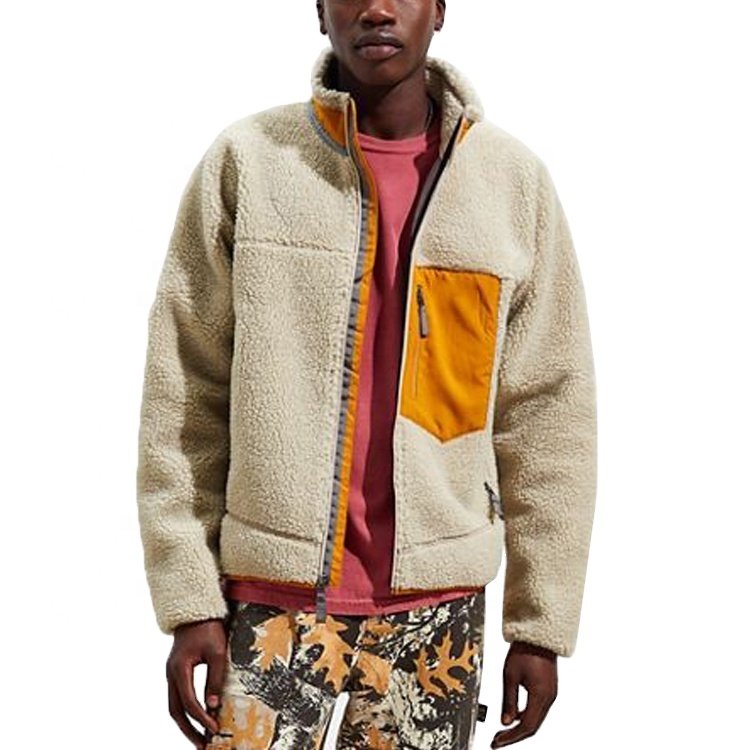 New Fashion Men's Jackets&coats Beige Solid Winter Classic Sherpa Fleece Jacket