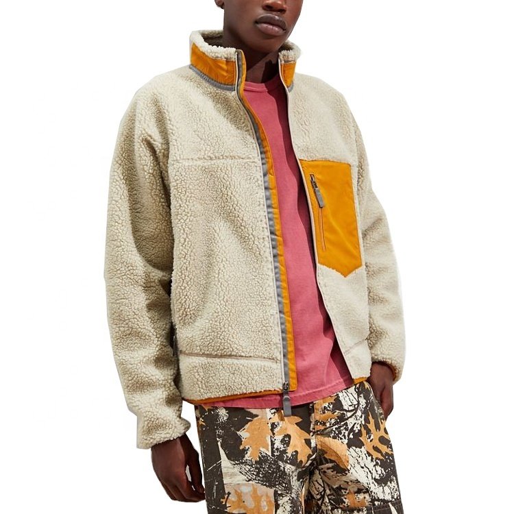 New Fashion Men's Jackets&coats Beige Solid Winter Classic Sherpa Fleece Jacket