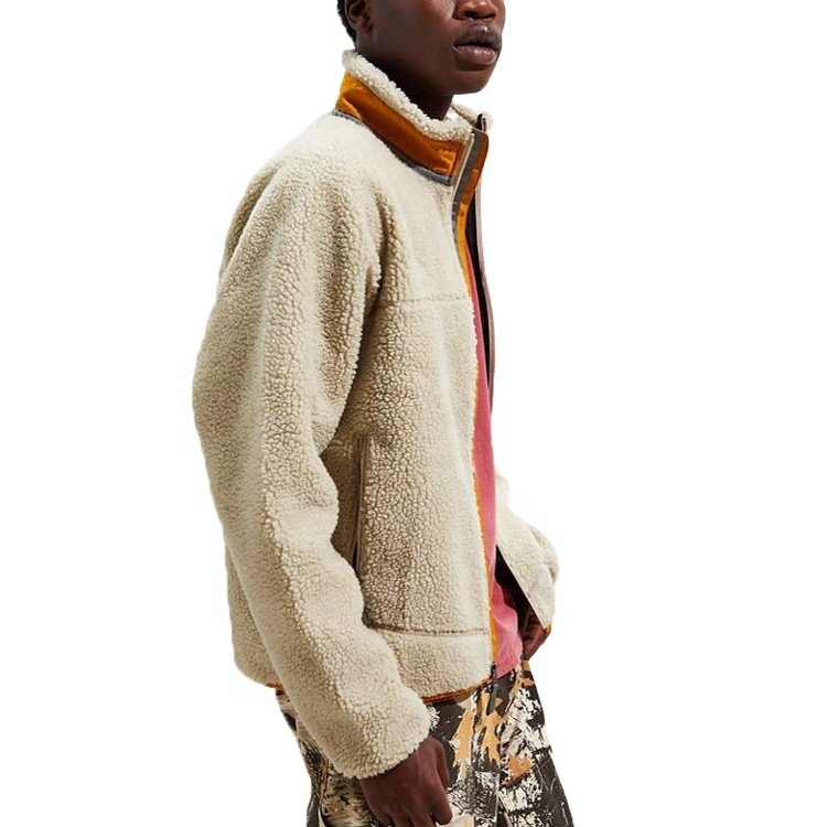 New Fashion Men's Jackets&coats Beige Solid Winter Classic Sherpa Fleece Jacket