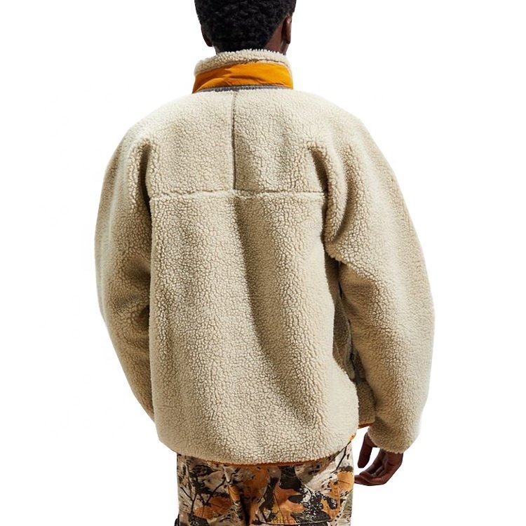 New Fashion Men's Jackets&coats Beige Solid Winter Classic Sherpa Fleece Jacket