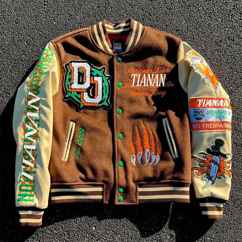 Streetwear Manufacturer Wholesale Custom Letterman Plus Size Varsity Jacket Man Winter Vintage School College Men'S Jackets Coat