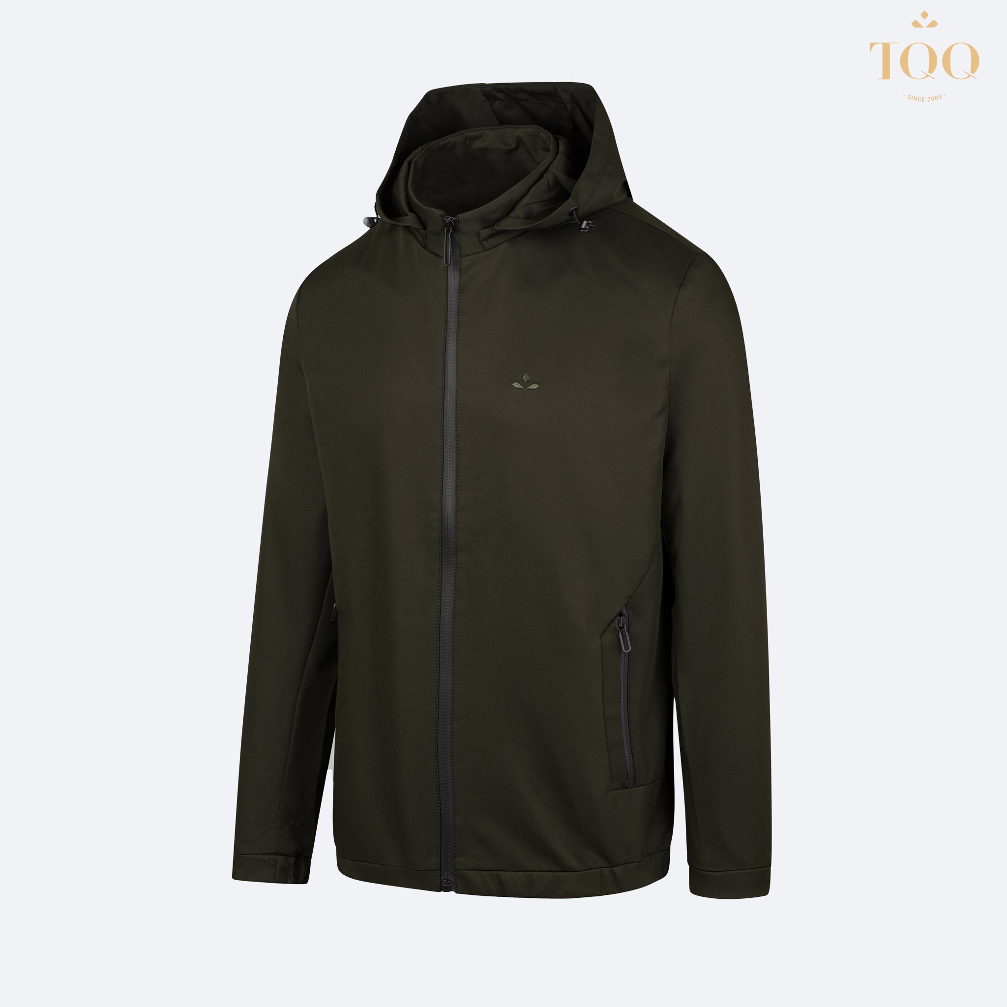 Winter style men's jackets Stand Collar Light Weight Jacket with Detachable Hood in Dark Green Zipper Polyester