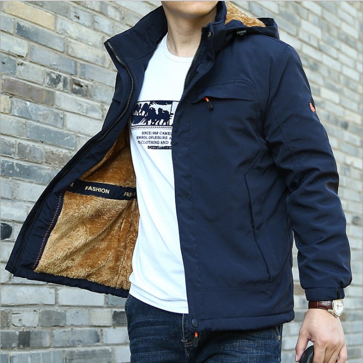 wholesale winter men's fleece hooded jacket outdoor plus size thickened cotton padded men's jackets