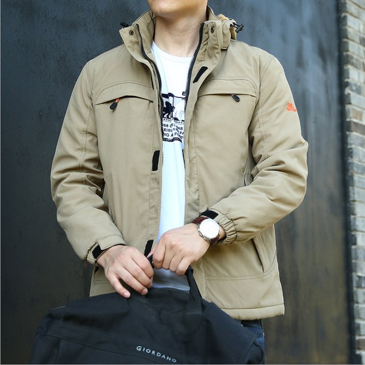 wholesale winter men's fleece hooded jacket outdoor plus size thickened cotton padded men's jackets