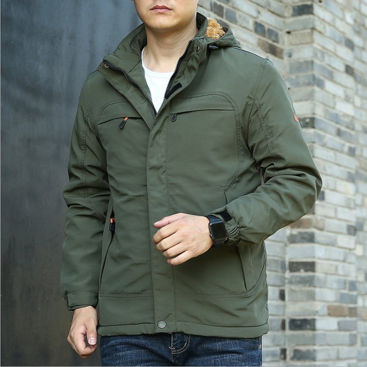 wholesale winter men's fleece hooded jacket outdoor plus size thickened cotton padded men's jackets