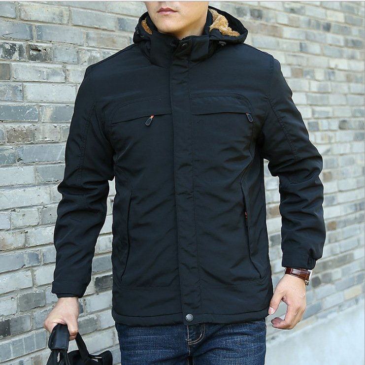 wholesale winter men's fleece hooded jacket outdoor plus size thickened cotton padded men's jackets