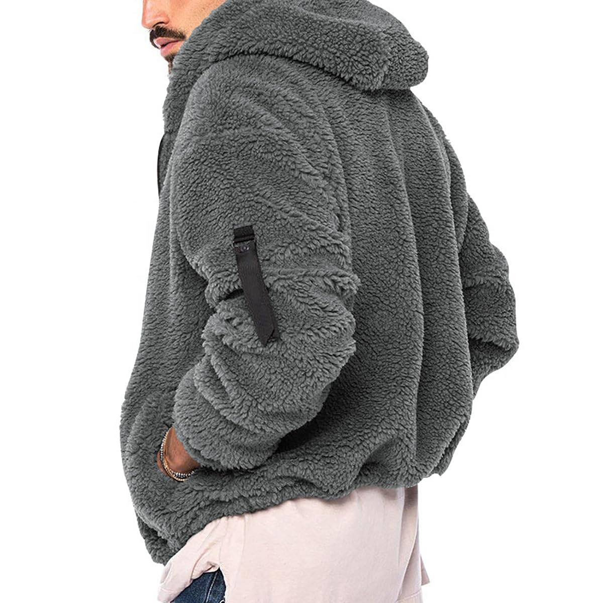Custom Men's Reversible Sherpa Fleece Jacket Full Zipper Regular Fit Comfortable Warm Casual Winter Coat Jacket With Pockets