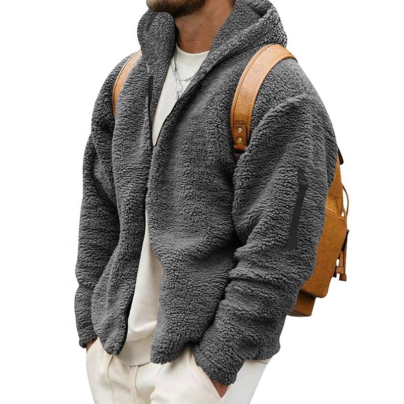 Custom Men's Reversible Sherpa Fleece Jacket Full Zipper Regular Fit Comfortable Warm Casual Winter Coat Jacket With Pockets