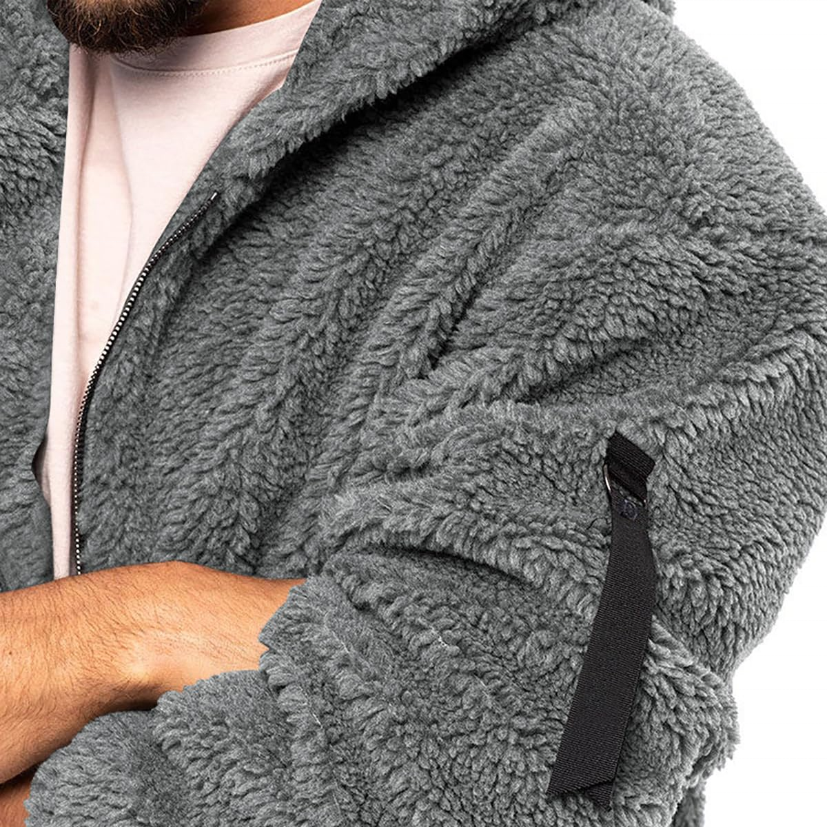 Custom Men's Reversible Sherpa Fleece Jacket Full Zipper Regular Fit Comfortable Warm Casual Winter Coat Jacket With Pockets