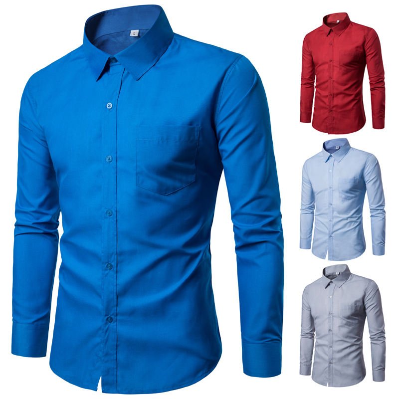Ecoparty Men 's Fashion Candy Color Long sleeved Slim Business Casual Shirt Men Luxury Stylish Casual Slim Fit Casual Blouse
