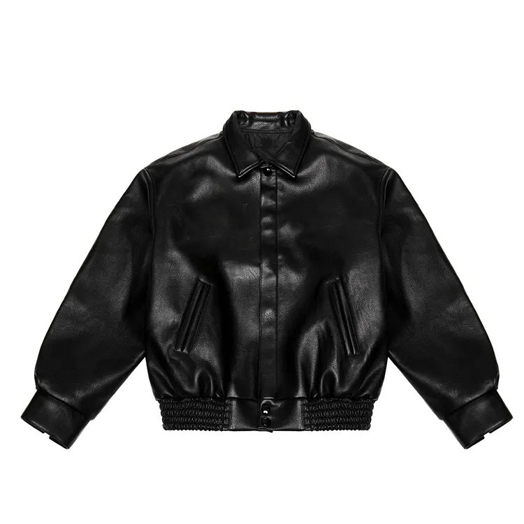 Custom embroidery logo high quality oversized hip hop leather jacket with buttons baseball bomber leather jacket for men