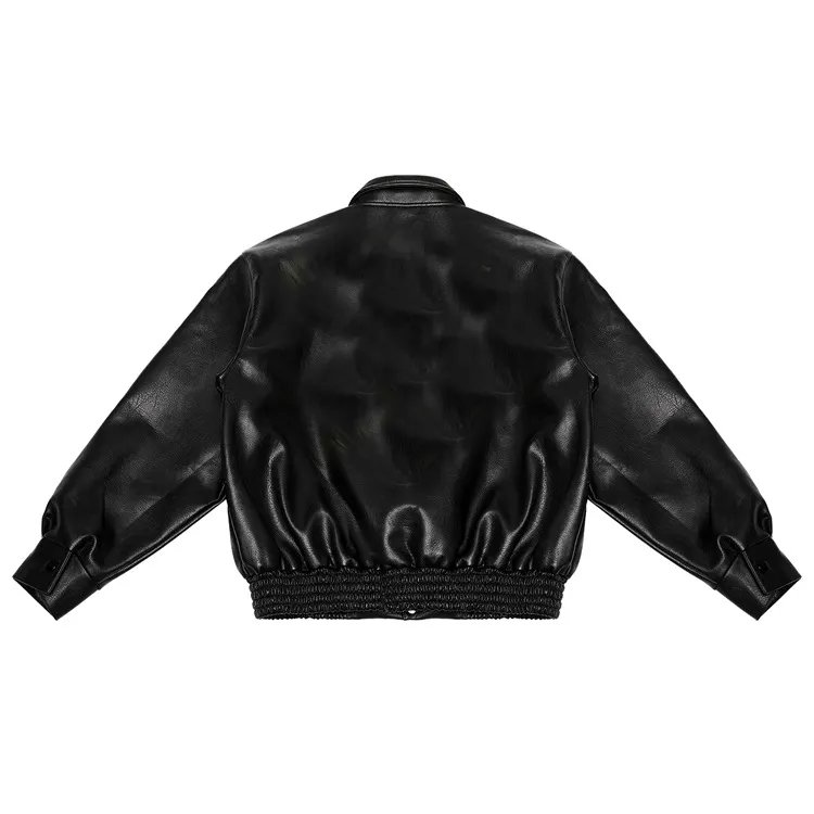 Custom embroidery logo high quality oversized hip hop leather jacket with buttons baseball bomber leather jacket for men