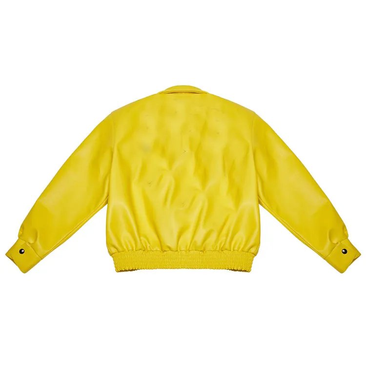 Custom embroidery logo high quality oversized hip hop leather jacket with buttons baseball bomber leather jacket for men