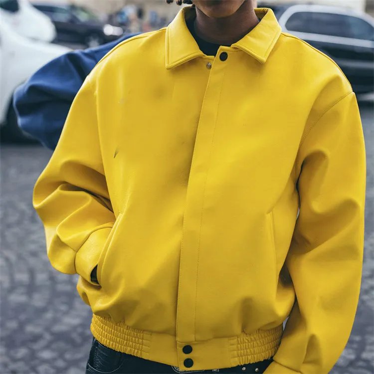 Custom embroidery logo high quality oversized hip hop leather jacket with buttons baseball bomber leather jacket for men