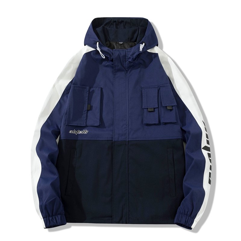 Multi Pockets Hooded Mens Windbreaker Jacket Autumn Patchwork Lightweight Zipper Men's Jacket Casual Sport chaqueta cortaviento