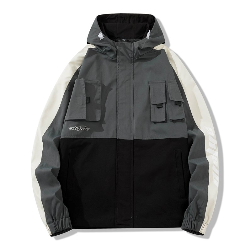 Multi Pockets Hooded Mens Windbreaker Jacket Autumn Patchwork Lightweight Zipper Men's Jacket Casual Sport chaqueta cortaviento