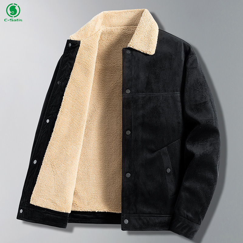 Custom Men's Cashmere Jacket Corduroy Casual Large size Jacket Polyester Fleece For Men