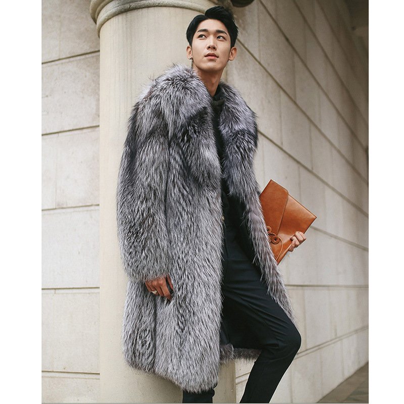 Men's Thick Faux Fur Coat Winter Warm Parka Overcoat Wool Fill Business Style Trench Pattern Hoodie Print 6XL Pocket Autumn