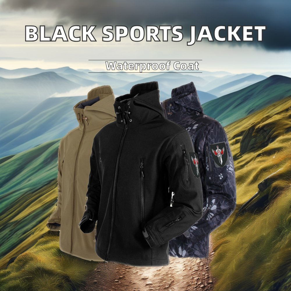 Custom Men's Winter Sports Jacket Designer Black Canvas Fleece Windbreaker Zipper Casual Windproof Waterproof Hiking Windbreaker