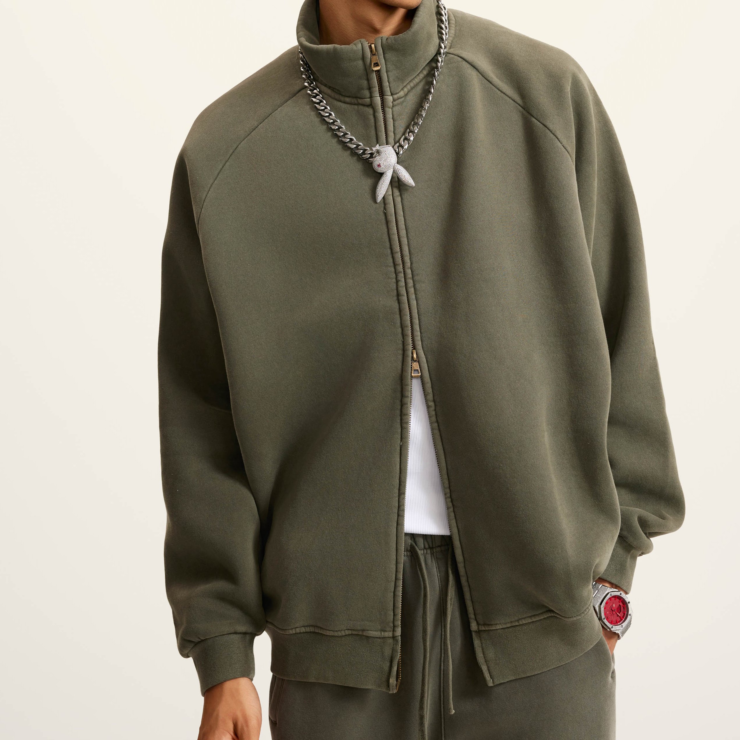 high quality Heavyweight blank oversized raglan unisex men's jacket working streetwear zipper fleece lined jacket