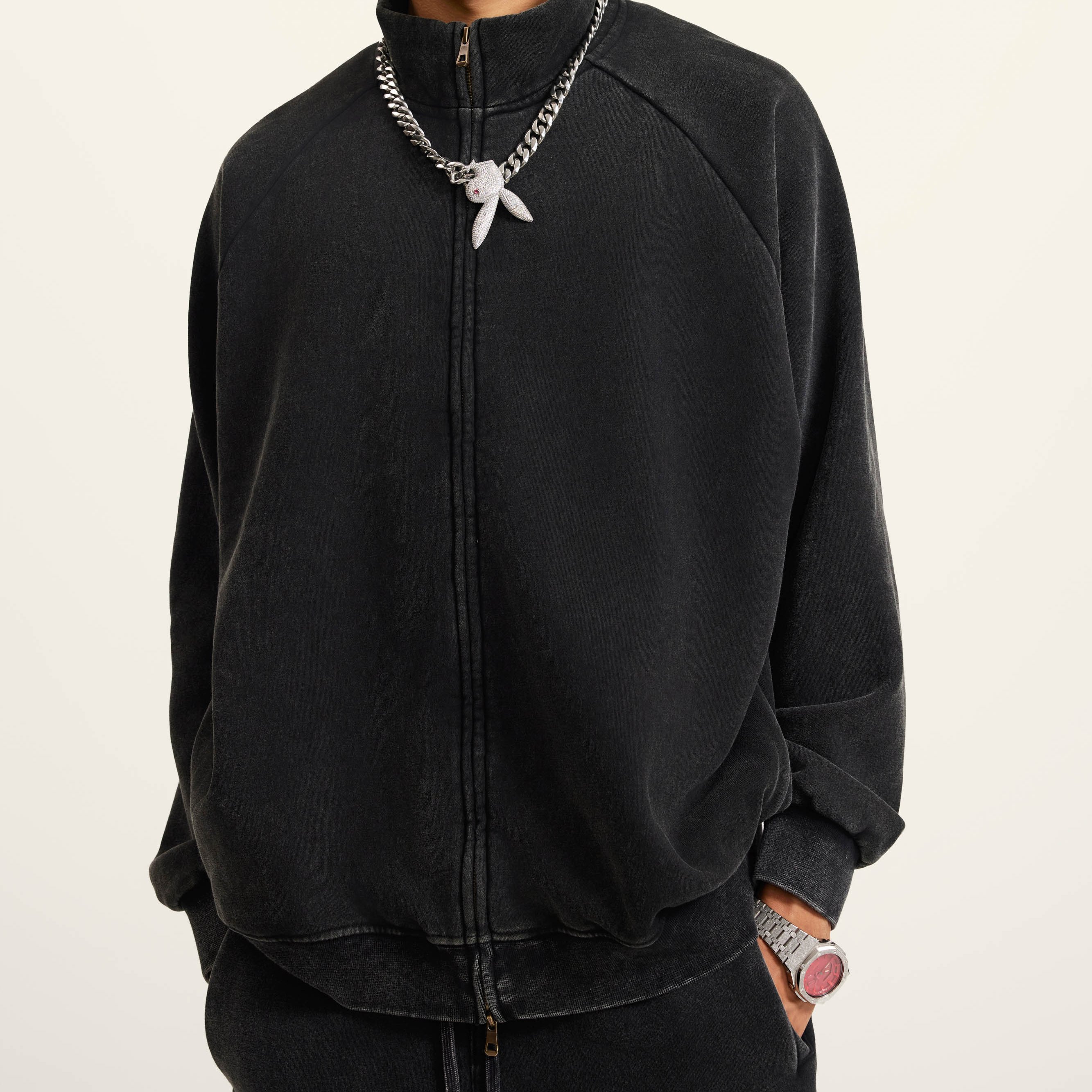 high quality Heavyweight blank oversized raglan unisex men's jacket working streetwear zipper fleece lined jacket