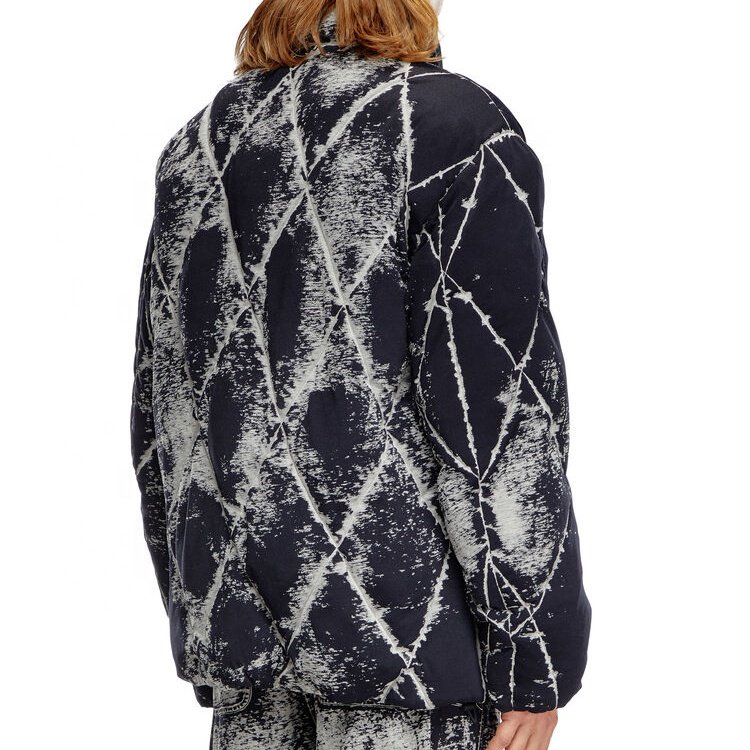 Vintage quilted men's tie-dye jersey down jacket with zipper stand collar
