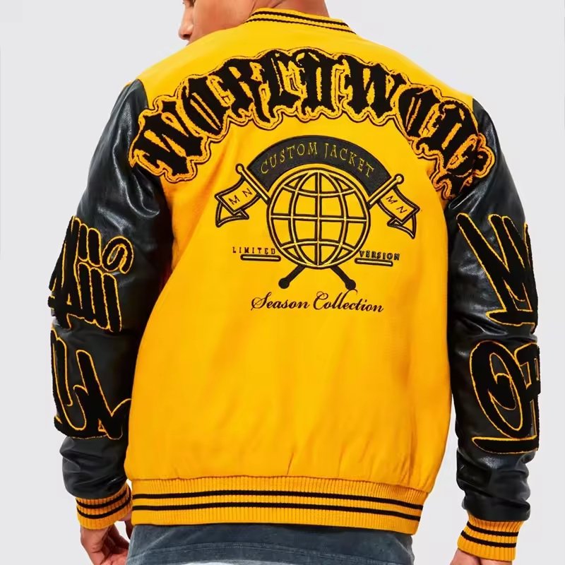 OEM Custom Real Leather Varsity Jacket Free Design Embroidered Logo Letterman Jacket College Jacket