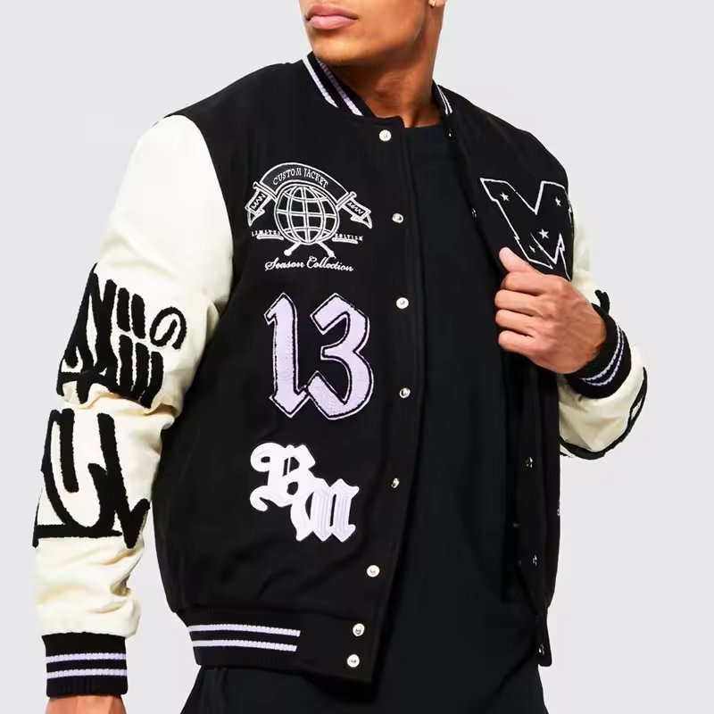 OEM Custom Real Leather Varsity Jacket Free Design Embroidered Logo Letterman Jacket College Jacket