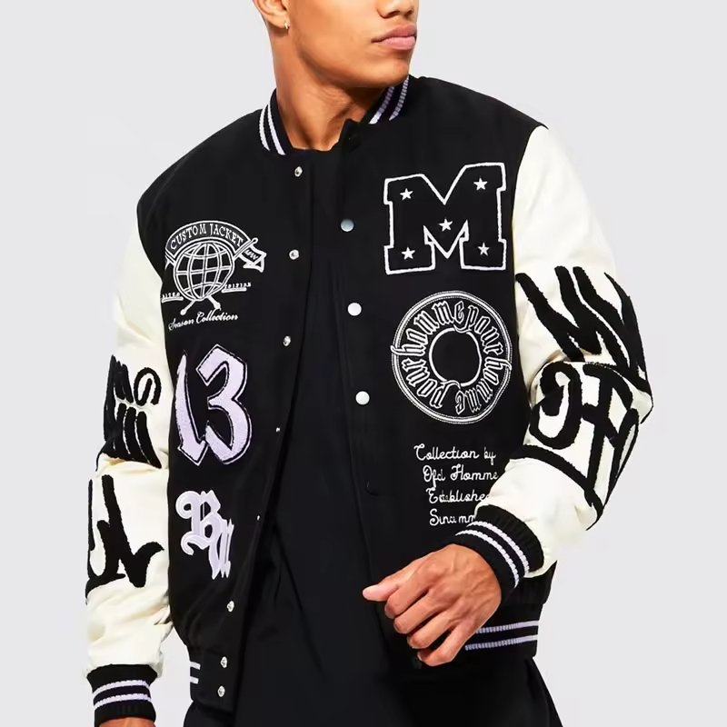 OEM Custom Real Leather Varsity Jacket Free Design Embroidered Logo Letterman Jacket College Jacket