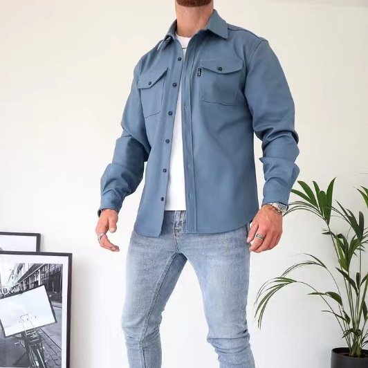 Wholesale Men's Autumn Winter New Full Sleeve Casual Shirt Outdoor Spring Autumn Design Solid Color Men's Shirt