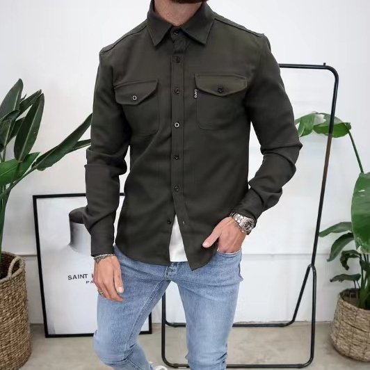 Wholesale Men's Autumn Winter New Full Sleeve Casual Shirt Outdoor Spring Autumn Design Solid Color Men's Shirt