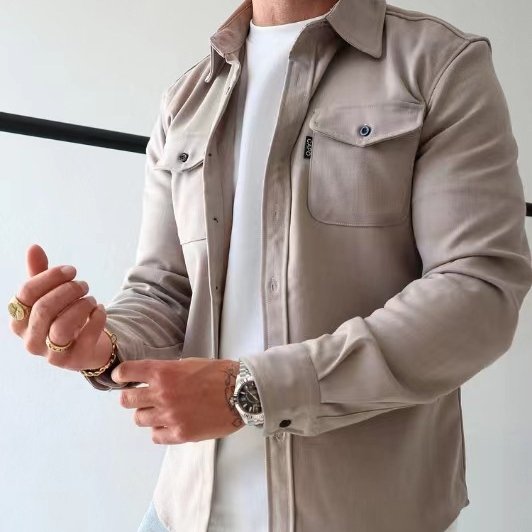 Wholesale Men's Autumn Winter New Full Sleeve Casual Shirt Outdoor Spring Autumn Design Solid Color Men's Shirt