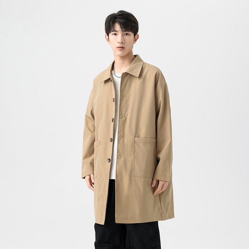 Men's Polyester Spring Jacket with Custom Logo Casual Wearing Mid-length Lapel Collar Windbreaker Jackets