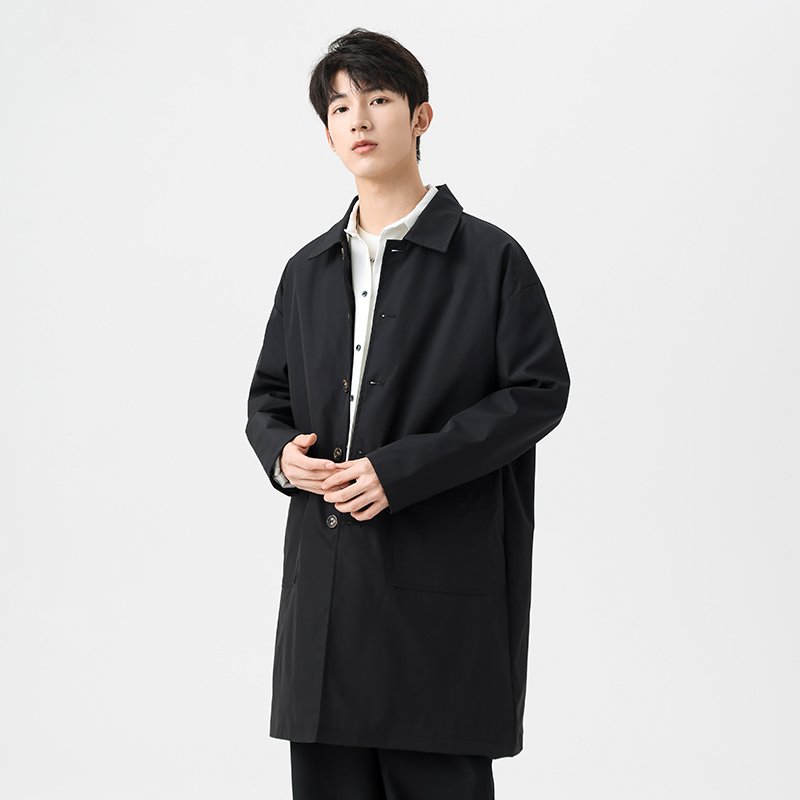 Men's Polyester Spring Jacket with Custom Logo Casual Wearing Mid-length Lapel Collar Windbreaker Jackets