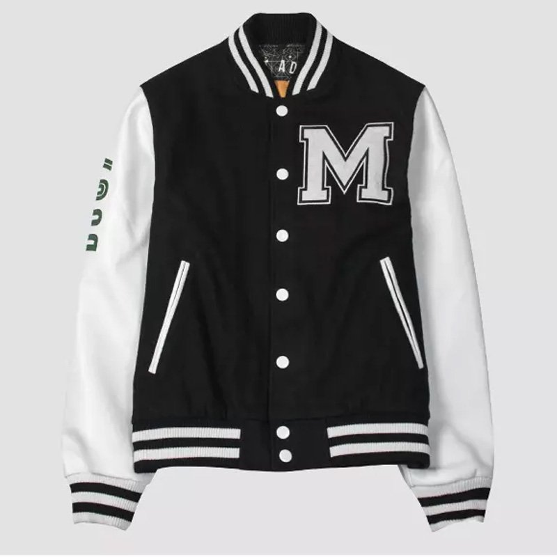 High Quality PU Leather Sleeve Varsity Baseball Jacket Letterman Varsity Bomber Men's Casual Windbreaker Sweater Jacket