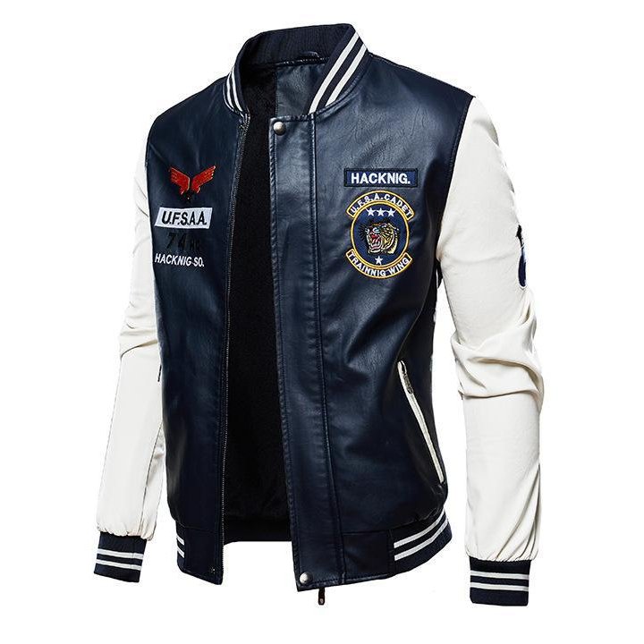 Custom Logo Embroidered Baseball Coat Motorcycle Leather Jacket Men's Leather Jacket