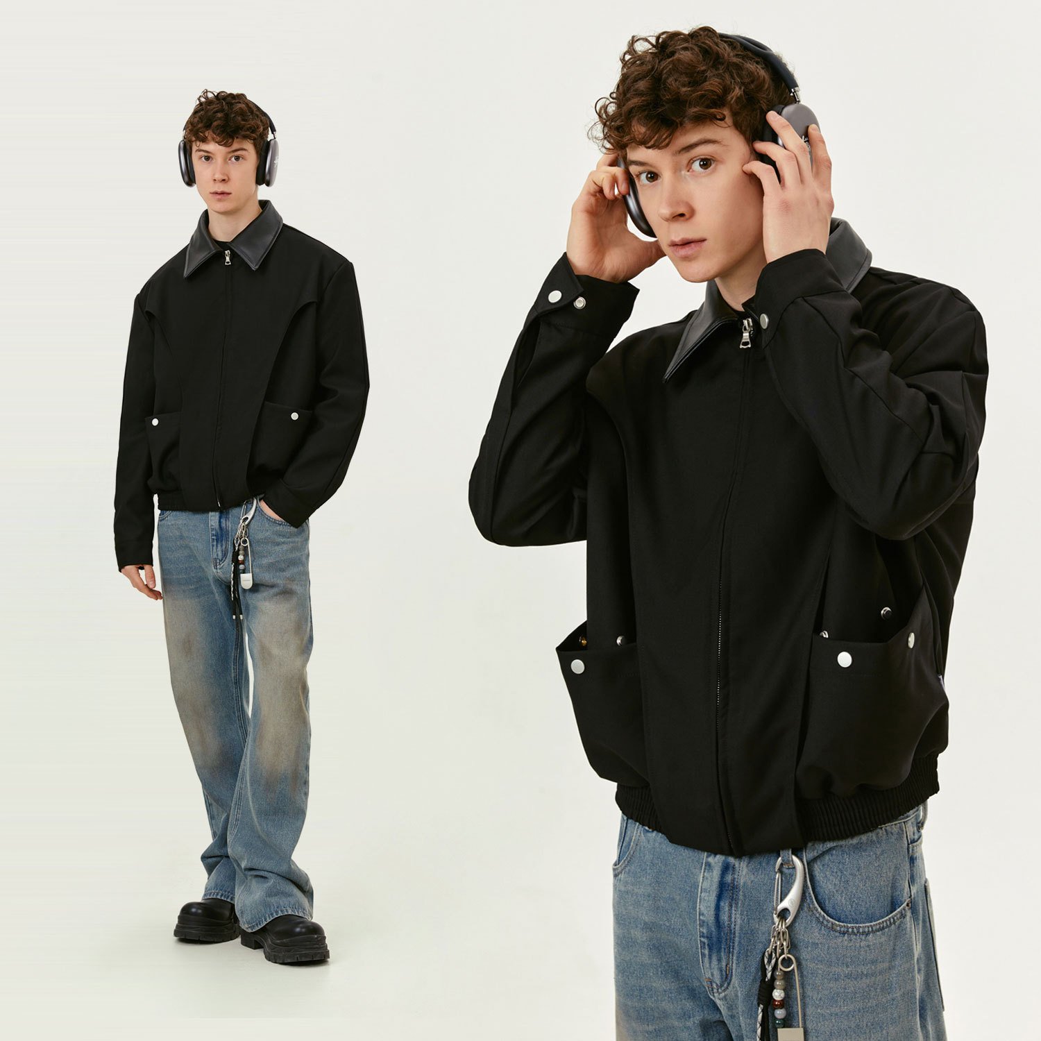High-Grade Men's Spring Jacket from Street Niche Lapel Vibe with Patchwork Design
