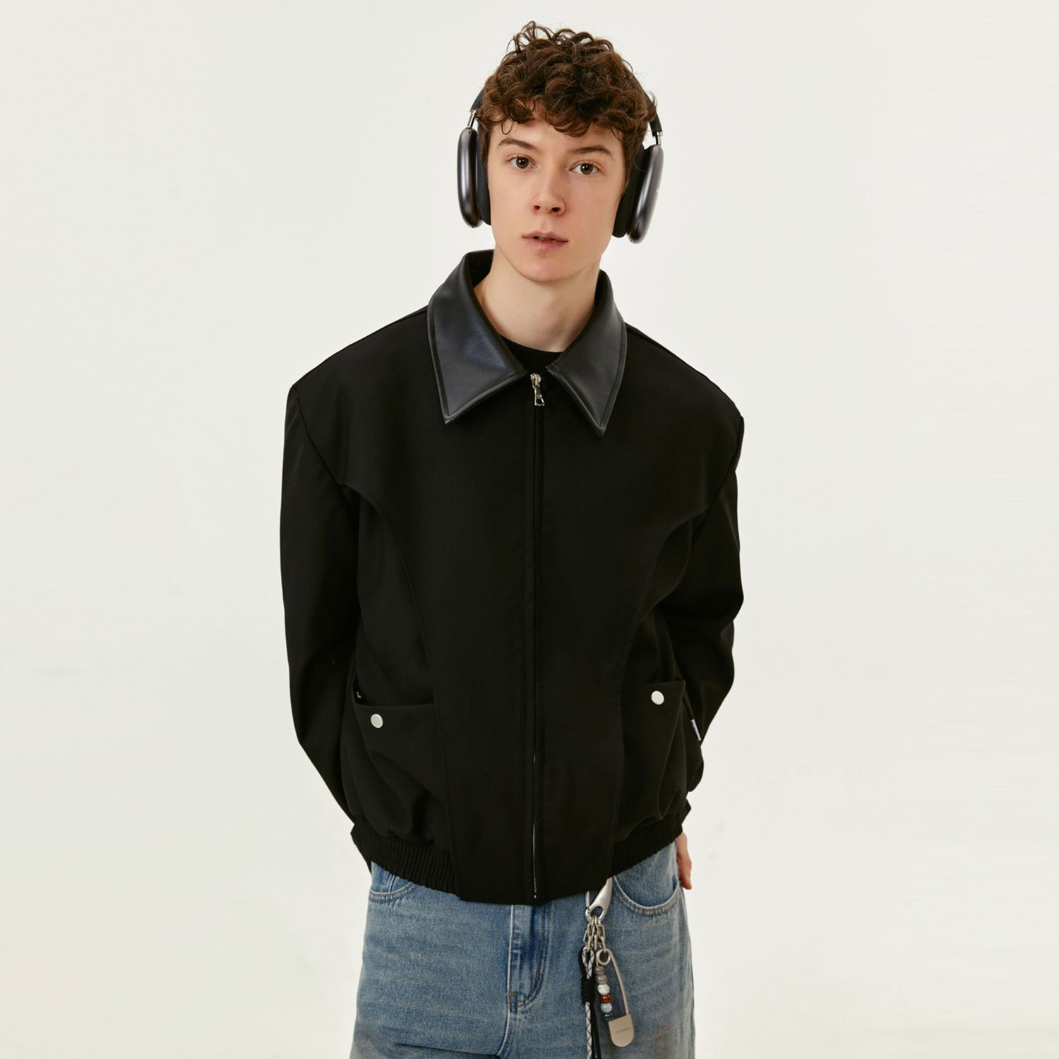 High-Grade Men's Spring Jacket from Street Niche Lapel Vibe with Patchwork Design
