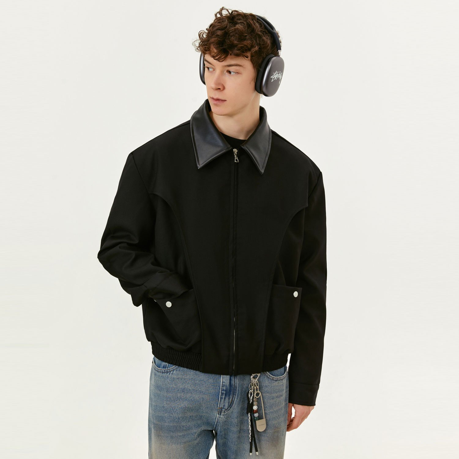 High-Grade Men's Spring Jacket from Street Niche Lapel Vibe with Patchwork Design
