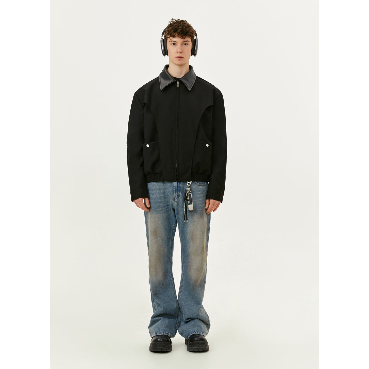 High-Grade Men's Spring Jacket from Street Niche Lapel Vibe with Patchwork Design
