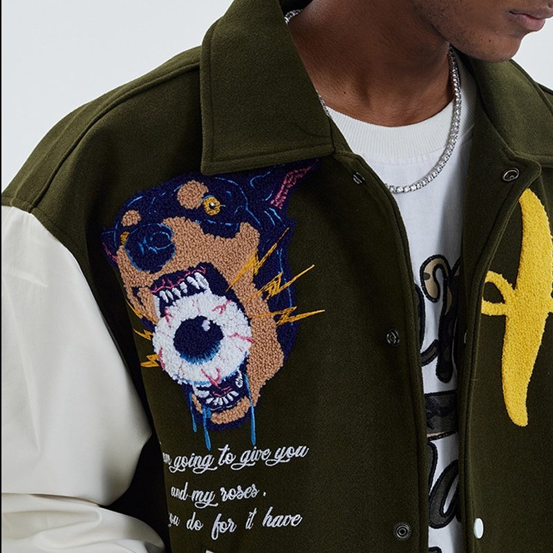 Custom Plus Size Men's Winter Crop Varsity Jacket Wool Nappa Sheep Leather Sleeves with Chenille Embroidery Letterman Style