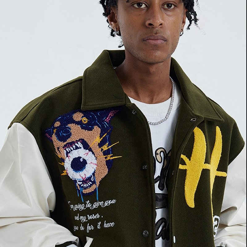 Custom Plus Size Men's Winter Crop Varsity Jacket Wool Nappa Sheep Leather Sleeves with Chenille Embroidery Letterman Style